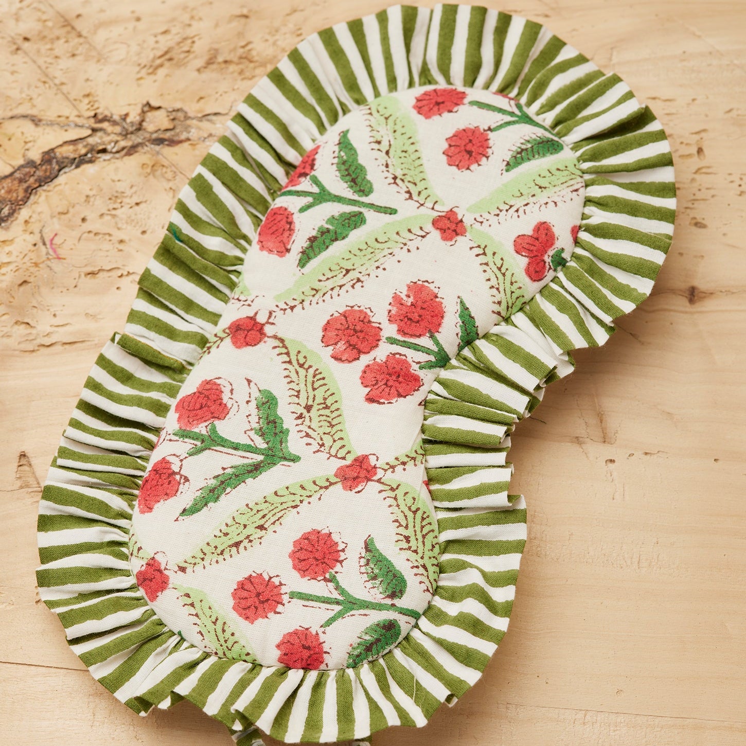Lattice Block Print Eye Mask With Ruffle Edge - Uneeka
