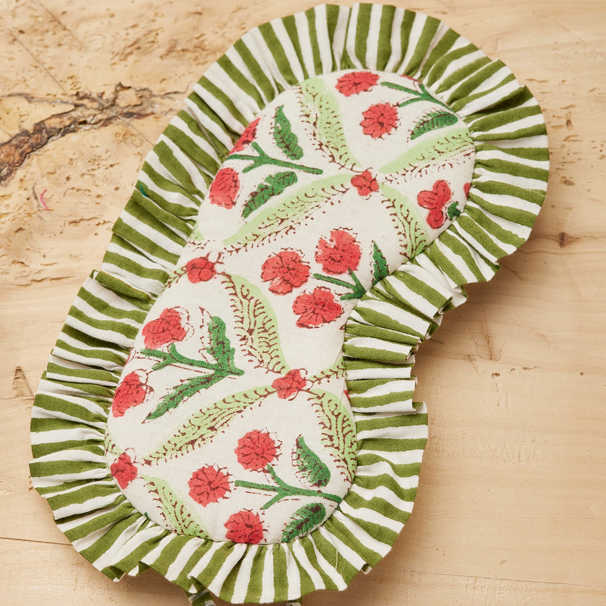 Lattice Block Print Eye Mask With Ruffle Edge - Uneeka