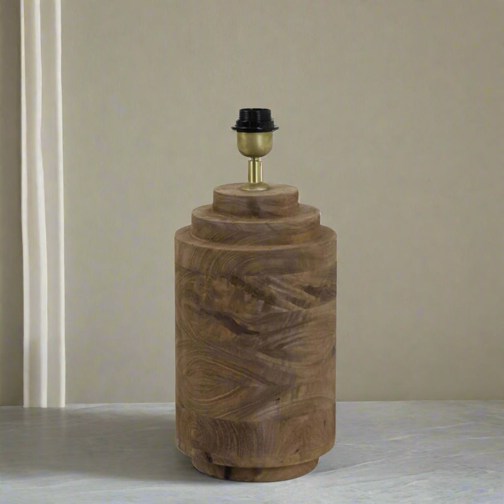 Layered Multi-Tonal Mango Wood Lamp Base - Uneeka