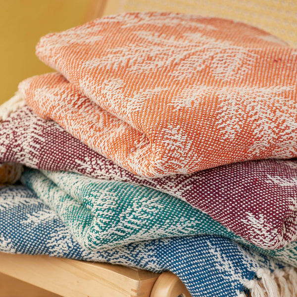 Leaf Patterned Recycled Cotton Throw - Uneeka
