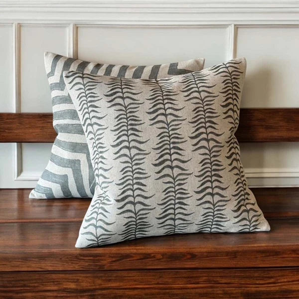 Leafy Vine Stripe Print Cushion - Green - Uneeka
