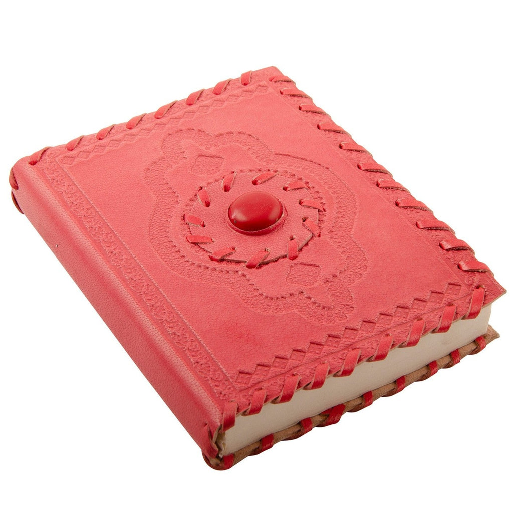 Leather Notebook With Semi-Precious Stone Red