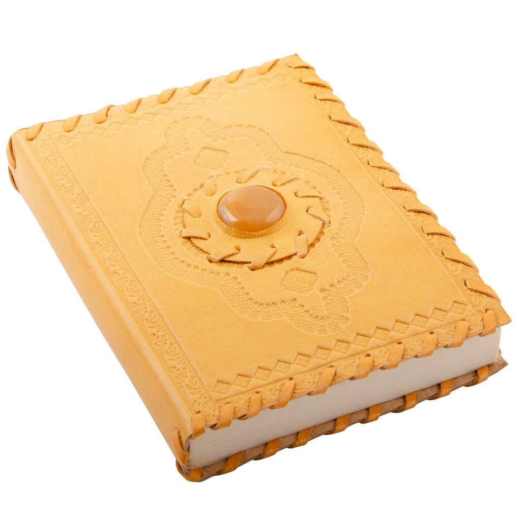 Leather Notebook With Semi-Precious Stone yellow