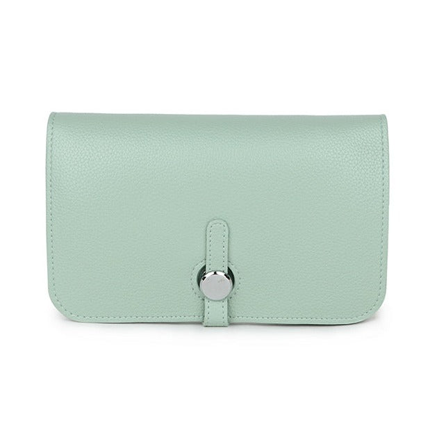 Leather Purse with Round Silver Fastening Light Green Mint