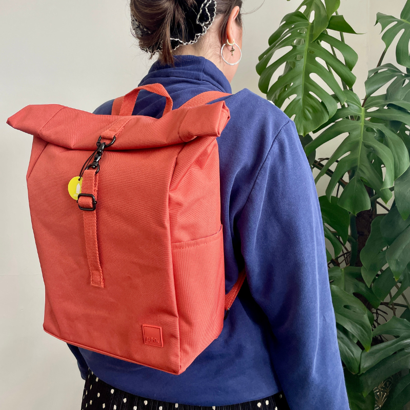Lefrik Mini Roll Top Recycled Plastic Backpack - Orange - Uneeka Lifestyle