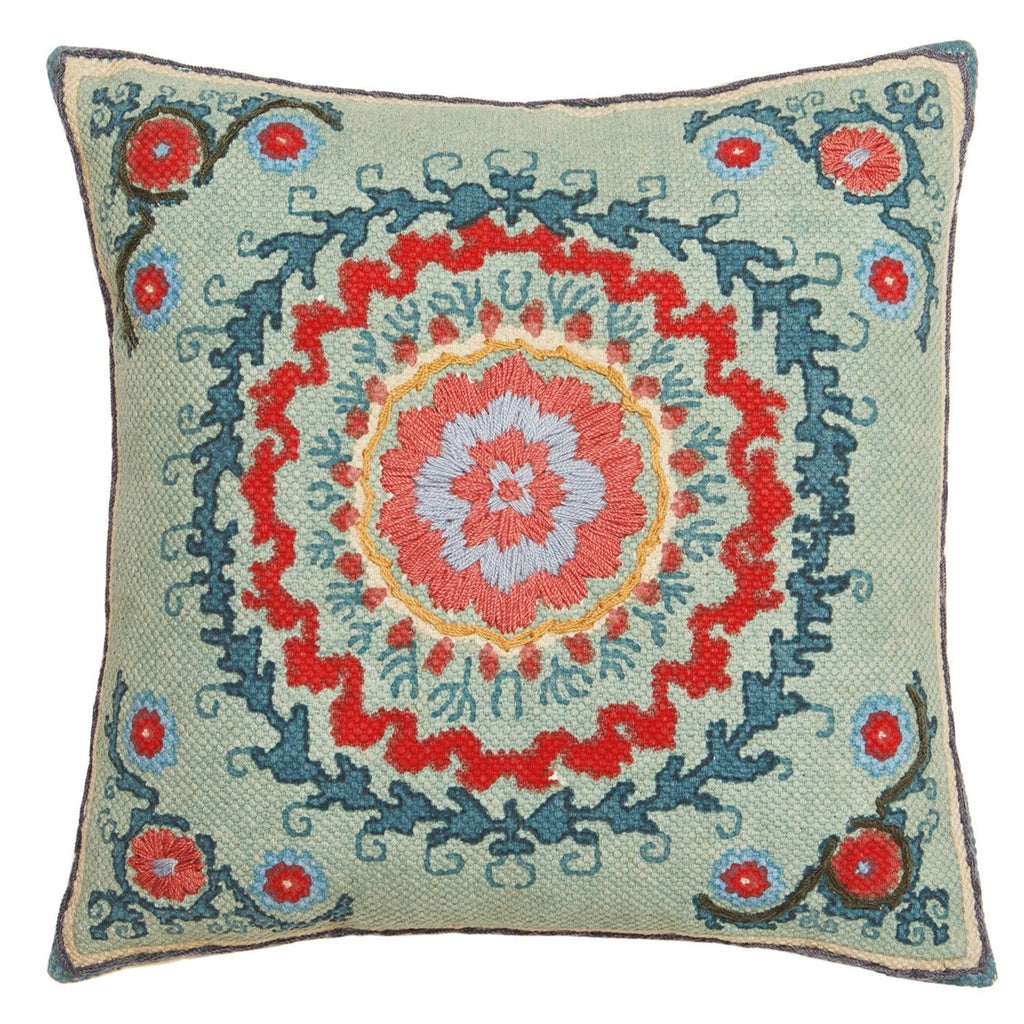Leila Printed Cushion with Suzani Embroidery square 45 x 45