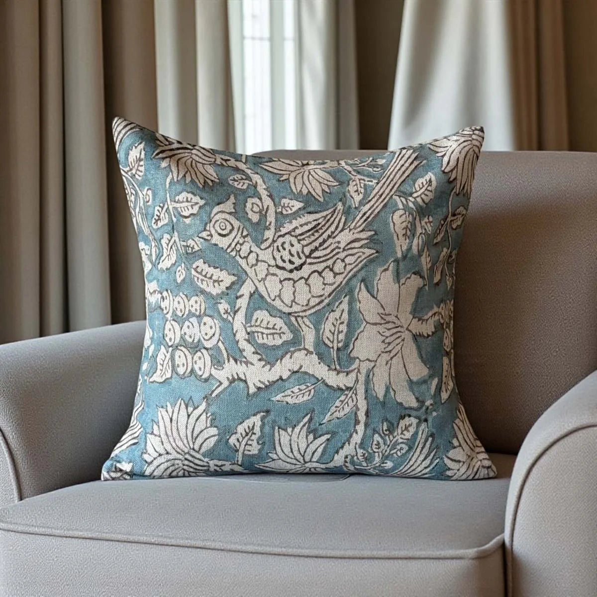 Light Blue Abstract Bird Cushion - Uneeka