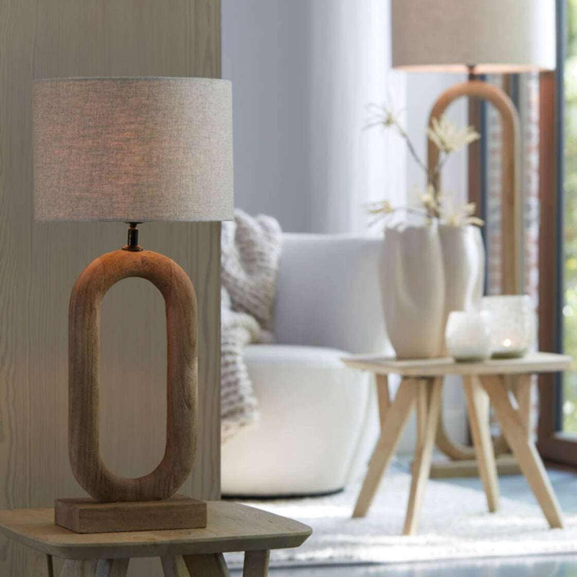 Light Brown Mango Wood Oval Table Lamp - 7041682 - Uneeka