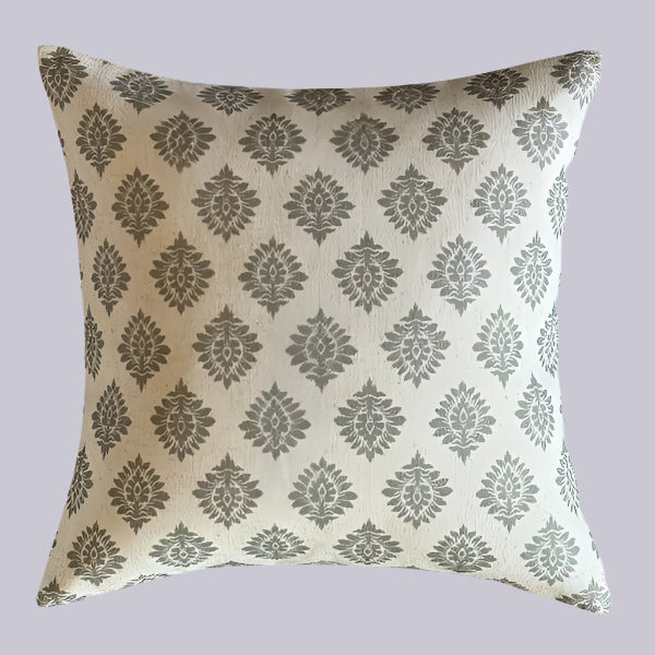 Light Green & Cream Jacquard Print Cushion - Metropolitan Eucalyptus Uneeka