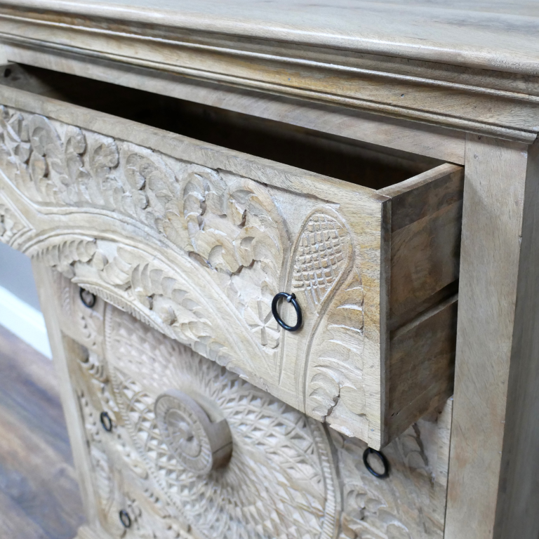 Light Mango Wood Carved Chest of Drawers - 10187 - Uneeka