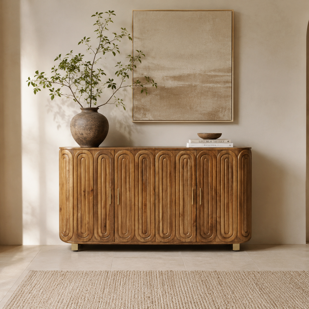 Light Mango Wood Oval Sideboard - 2851E - Uneeka