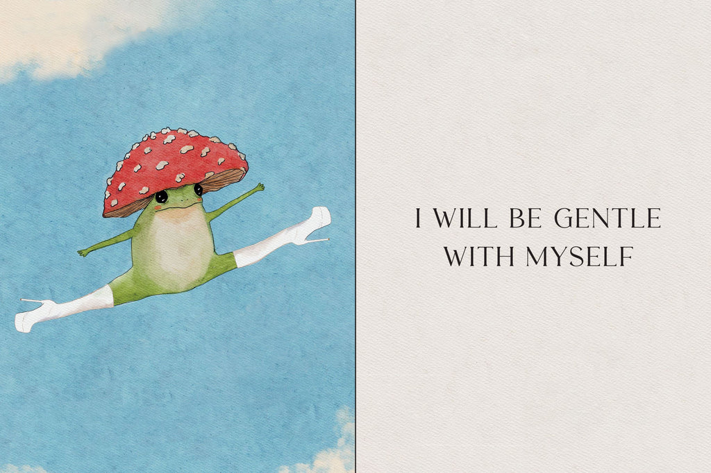 Little Frogs Guide To Self Care Mini Book spread "I will be gentle with myself"