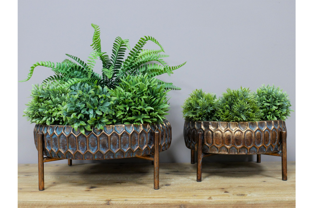 Long Honeycomb Bronze & Blue Metal Decorative Planter planters
