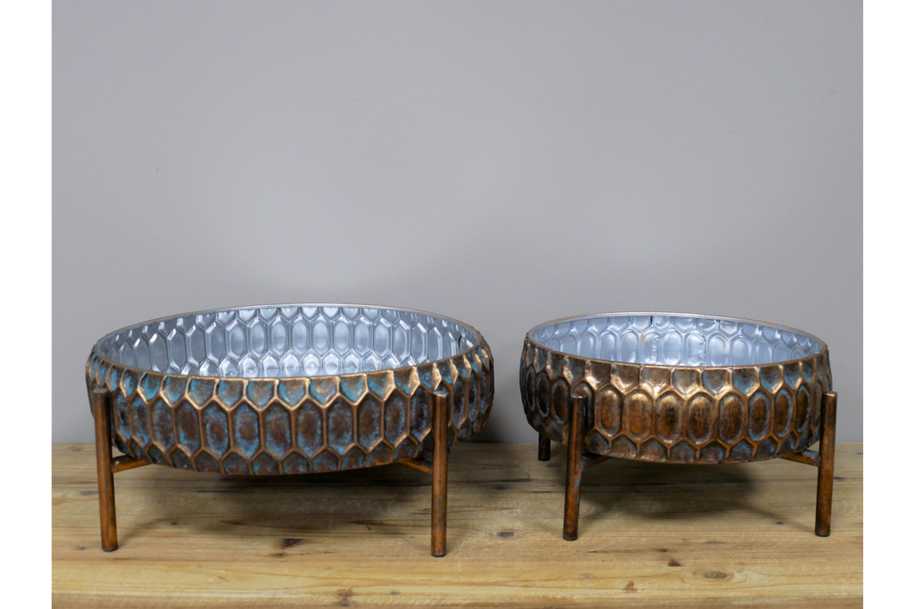 Long Honeycomb Bronze & Blue Metal Decorative Planter small and large sold indiviudally