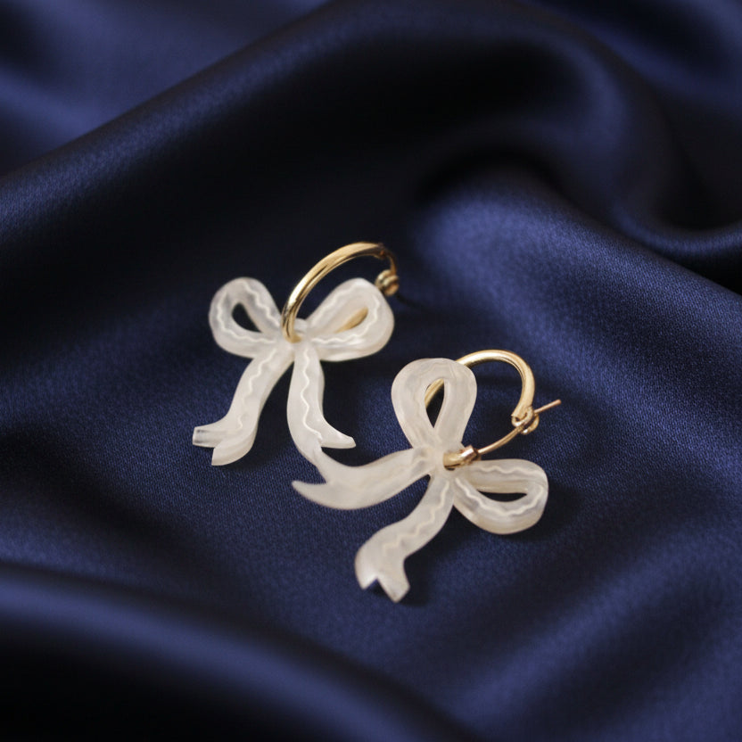 Wolf & Moon Mini White Bow Gold Hoops  - MINIBOWHOOPS - Uneeka