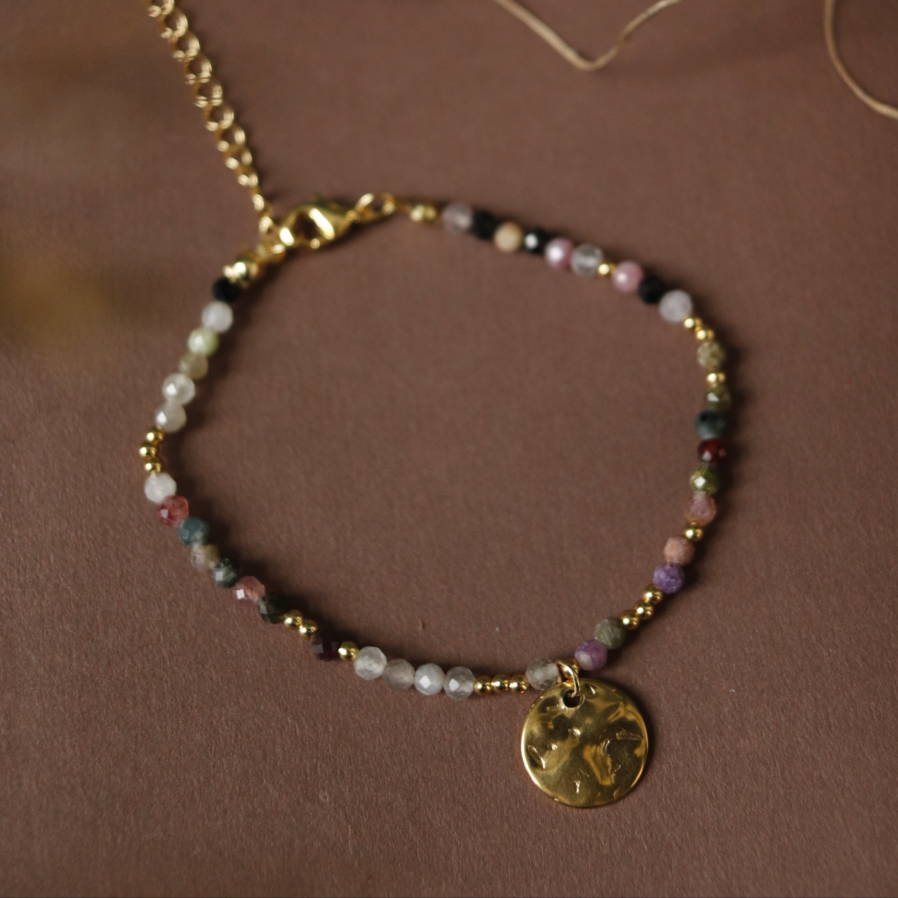 Beaded Gold Bracelet With Gold Disc - BR014-M - Uneeka