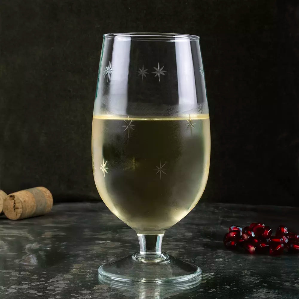 Short Stem Wine Glass Etched With Stars - MK20619 - Uneeka
