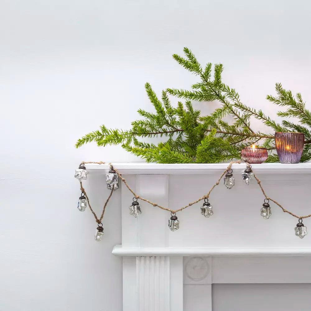 Silver Star Bauble Jute Garland - MK24998 - Uneeka