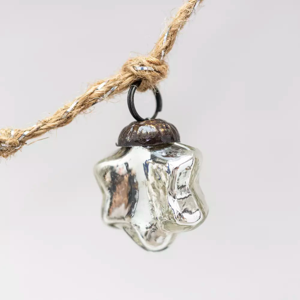 Silver Star Bauble Jute Garland - MK24998 - Uneeka