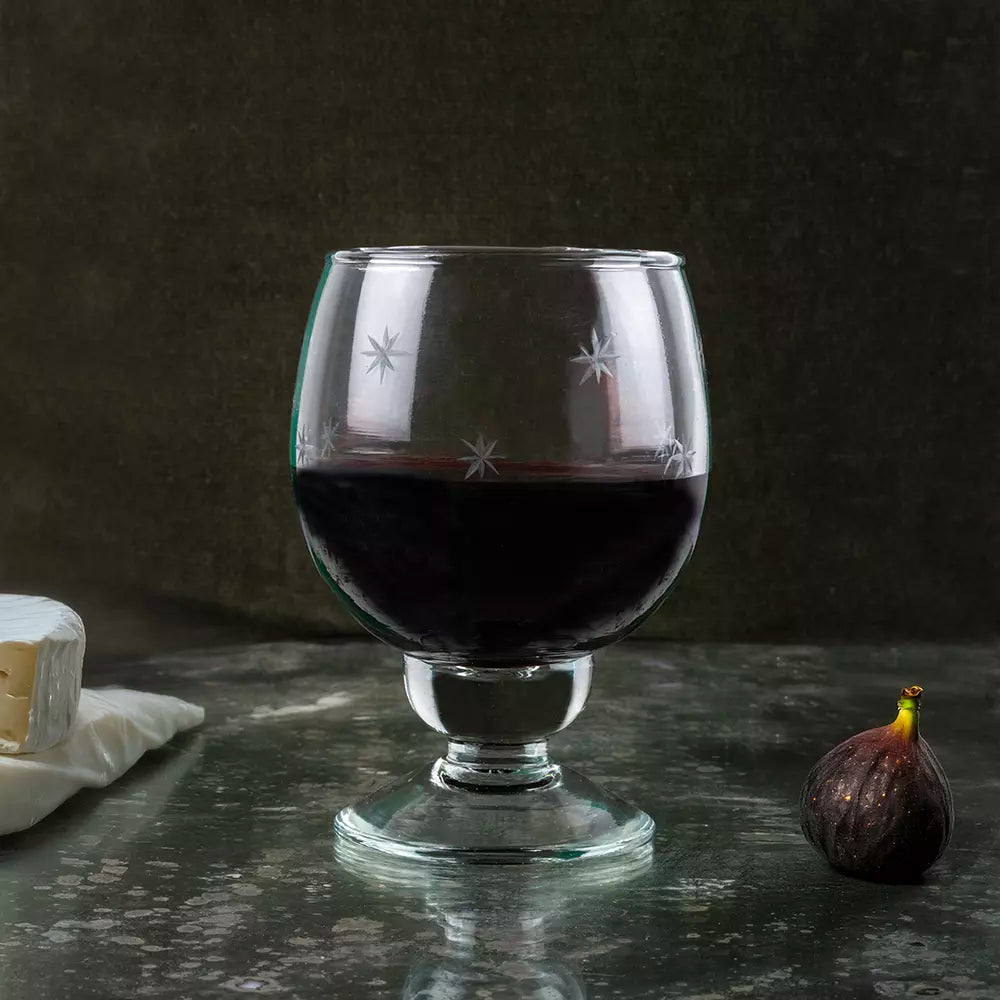 Red Wine Glass Etched Stars - MK8218 - Uneeka