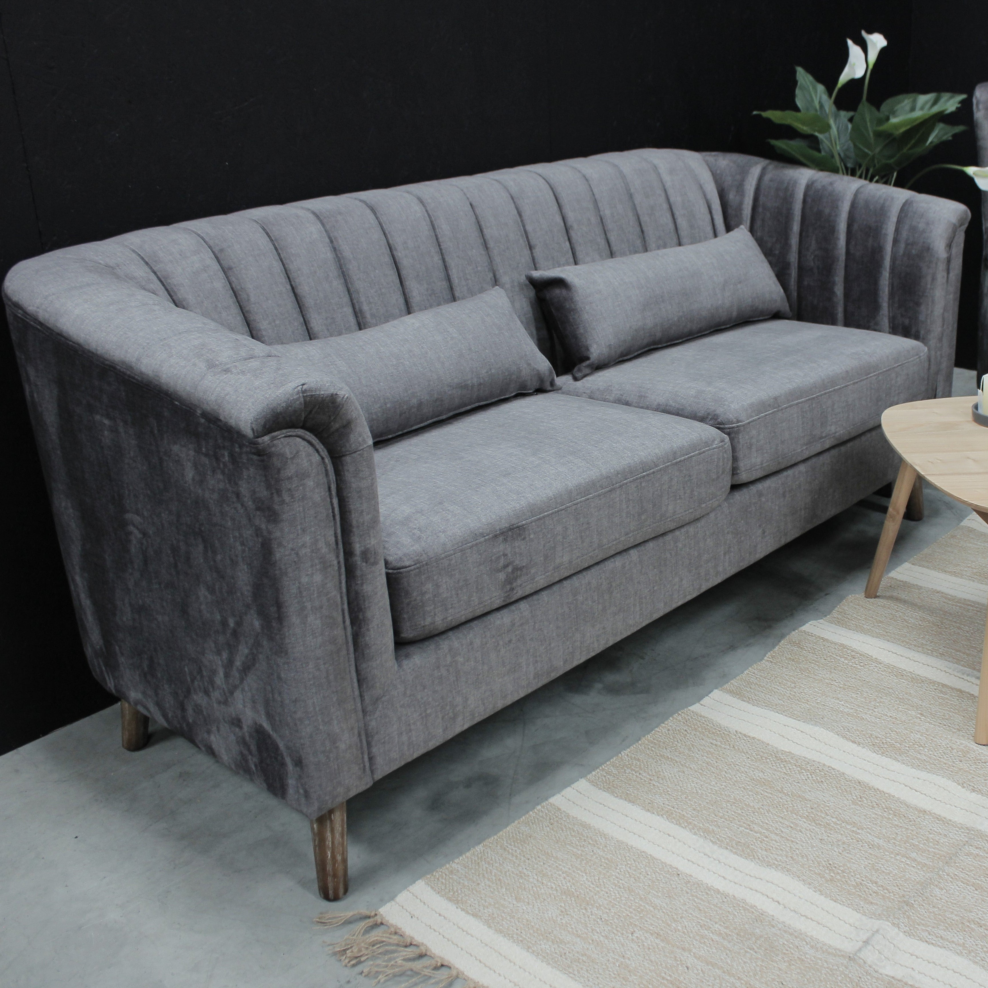 Maddox Short Pile Velvet 2 Seater Sofa - Grey - VLA105 - Uneeka