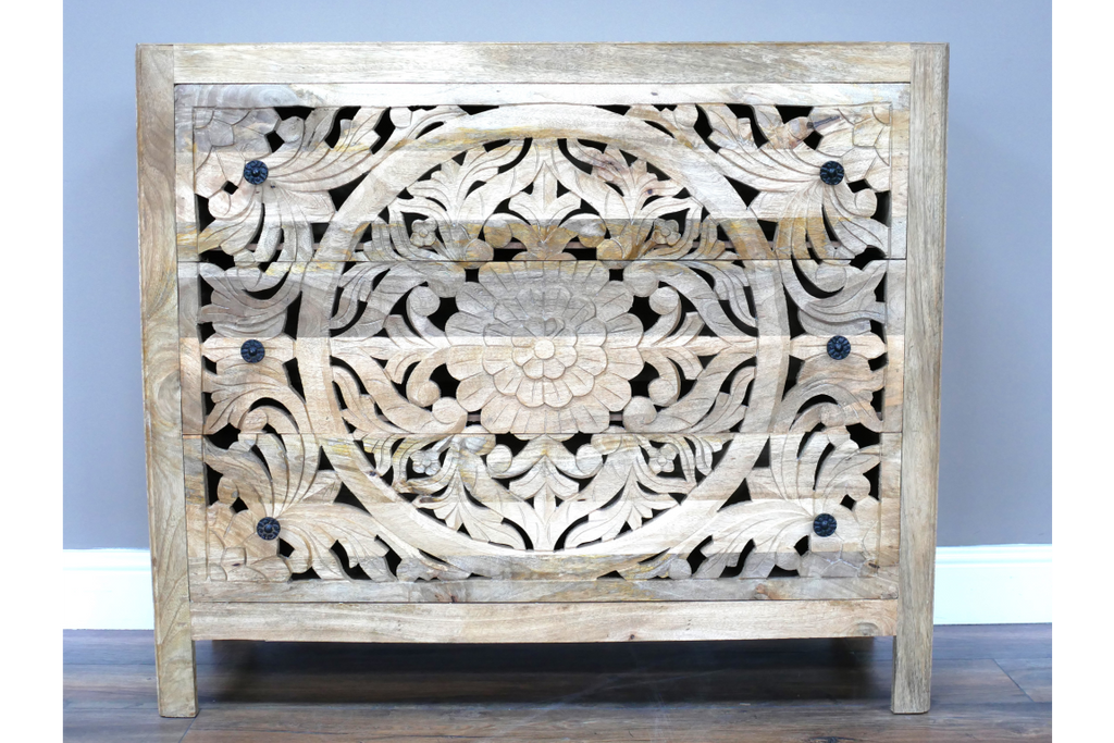Mango Wood Carved Small Chest Of Drawers front on 3 drawer chest of drawers