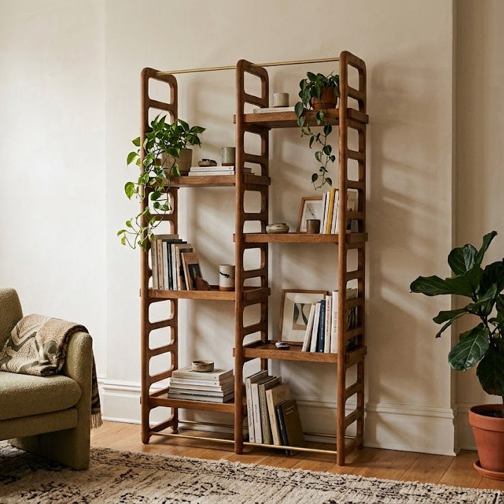 Mango Wood 6 Tray Shelving Unit - Uneeka
