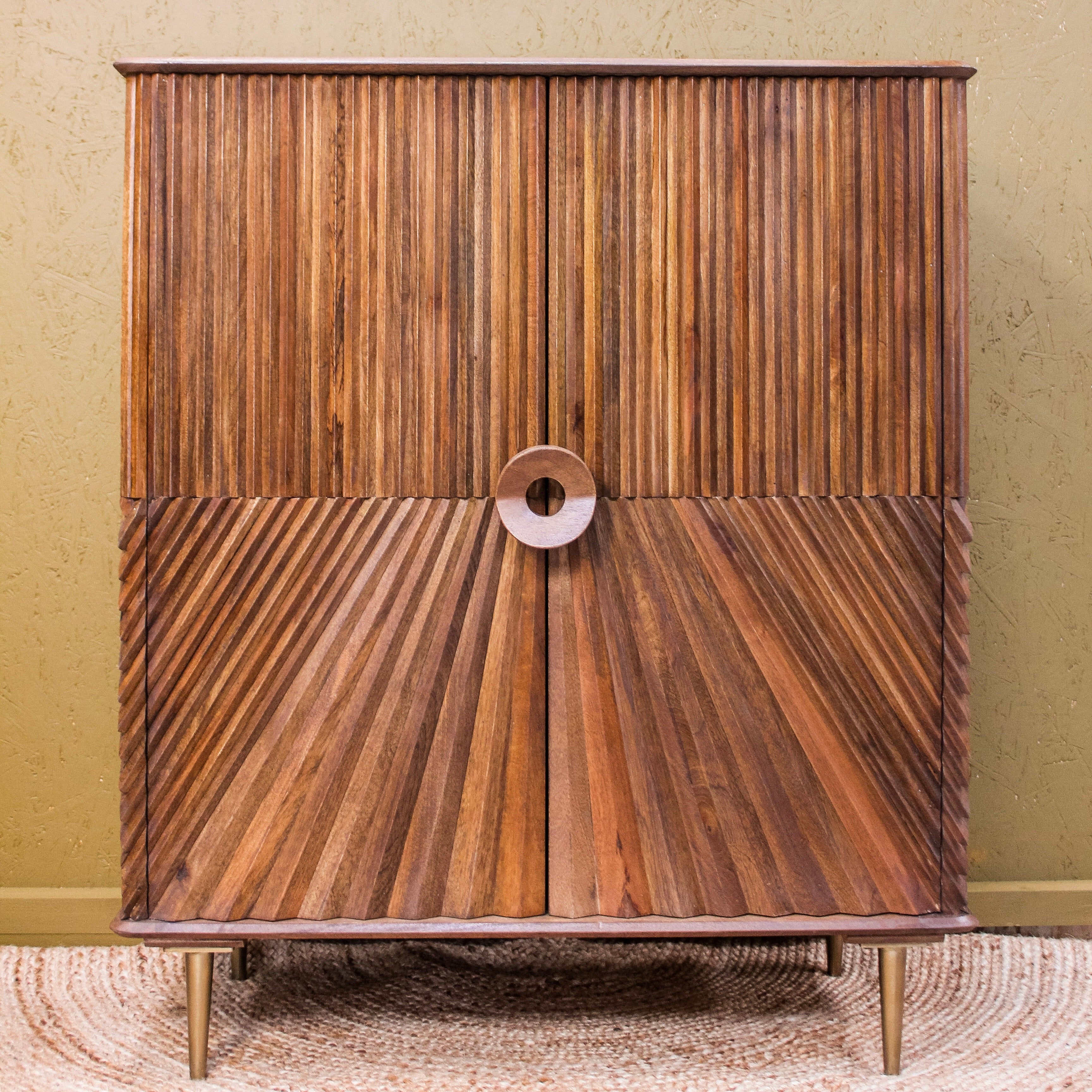 Mango Wood Carved Line Two Door Cabinet Uneeka Home