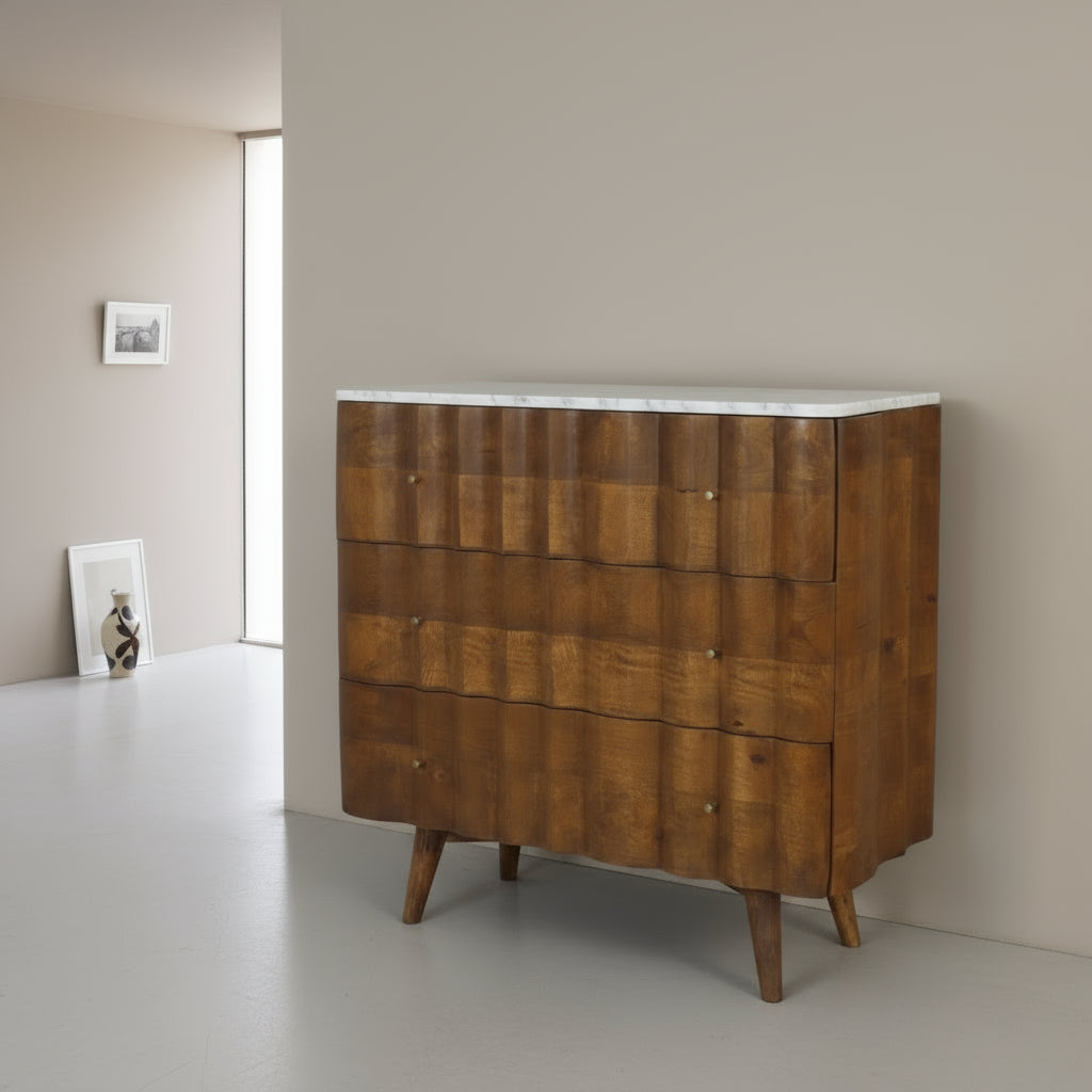 Mango Wood Chest of 3 Drawers with Marble Top -  2850U - Uneeka