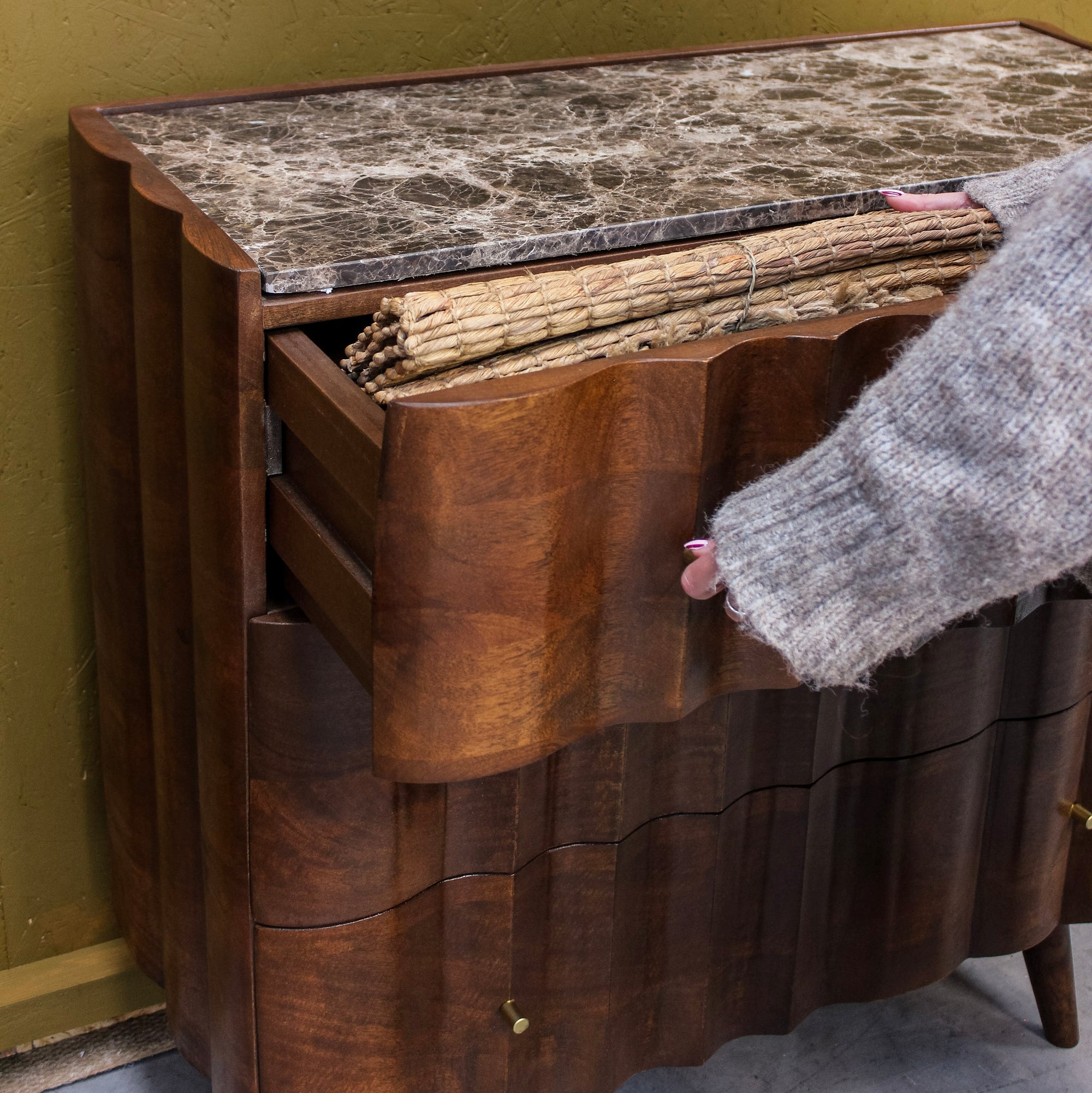 Mango Wood Chest of 3 Drawers with Marble Top 2850U - Uneeka Home