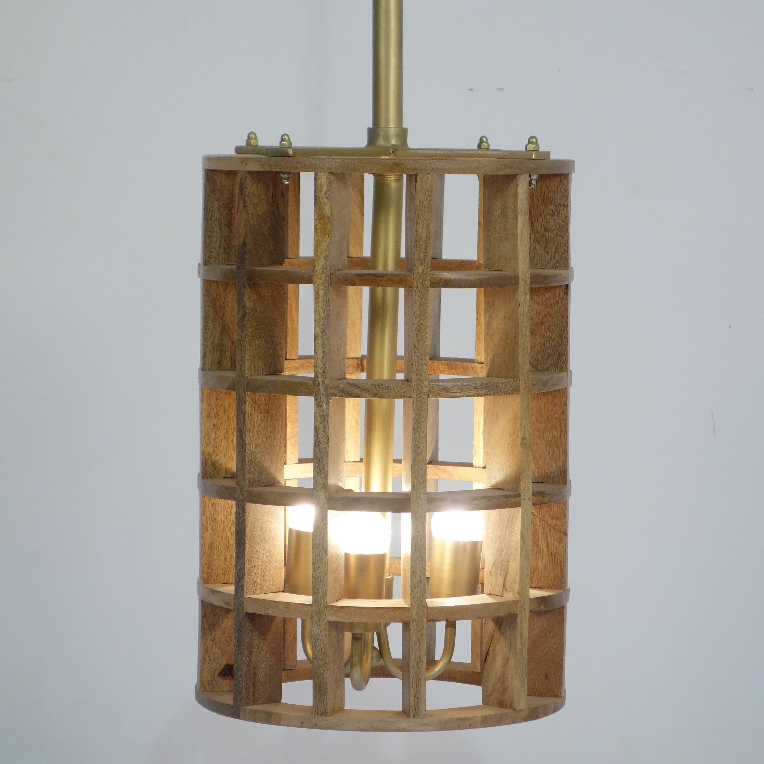Mango Wood Cube Grid Pendant - Large - Natural Lighting - Uneeka