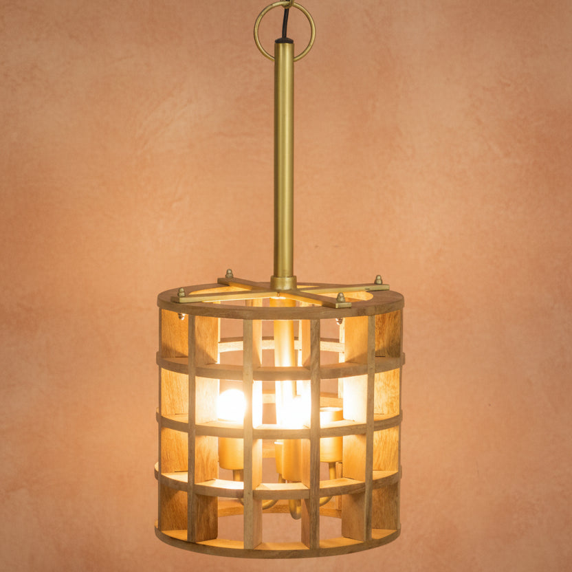 Mango Wood Cube Grid Pendant - Small - Natural Lighting - Uneeka