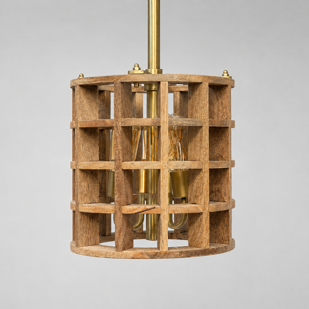 Mango Wood Cube Grid Pendant - Small - Uneeka