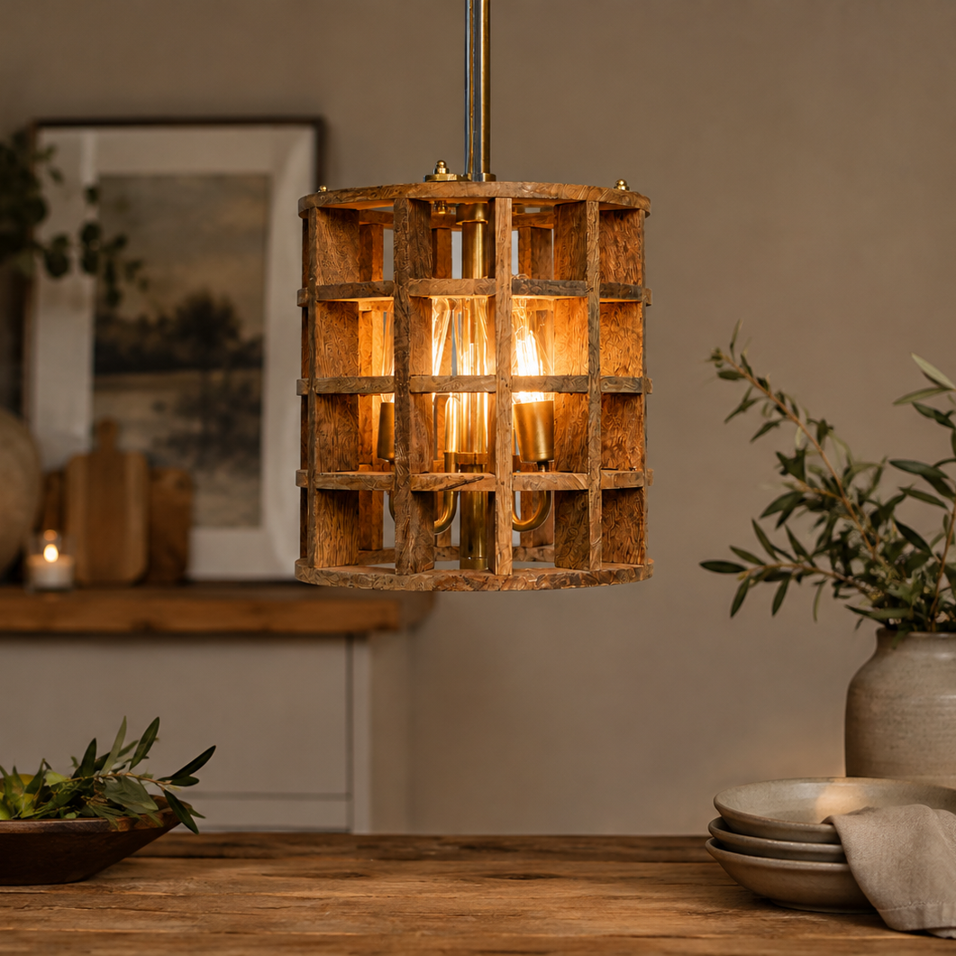 Mango Wood Cube Grid Pendant - Small - Uneeka