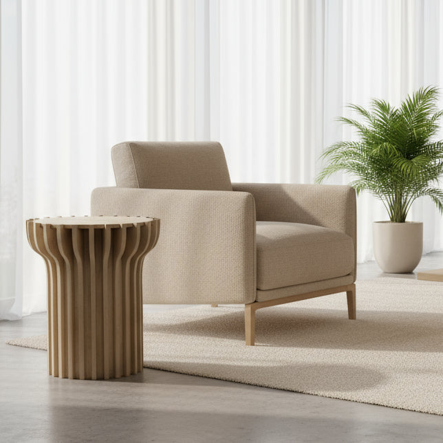 Mango Wood Fluted Side Table with Marble Top - 2810U - Uneeka