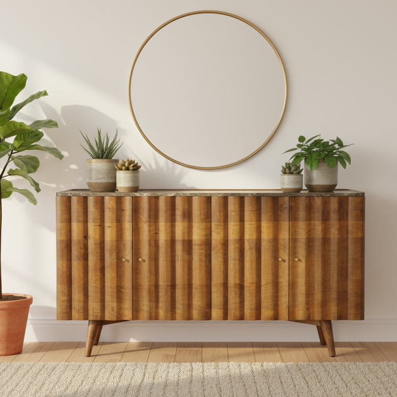 Mango Wood Sideboard with Marble Top - Uneeka - 2851C