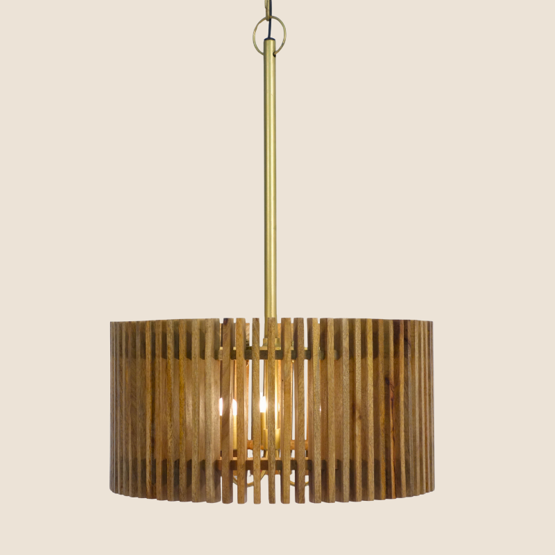 Mango Wood Slat Pendant - Large -  2591J - Uneeka