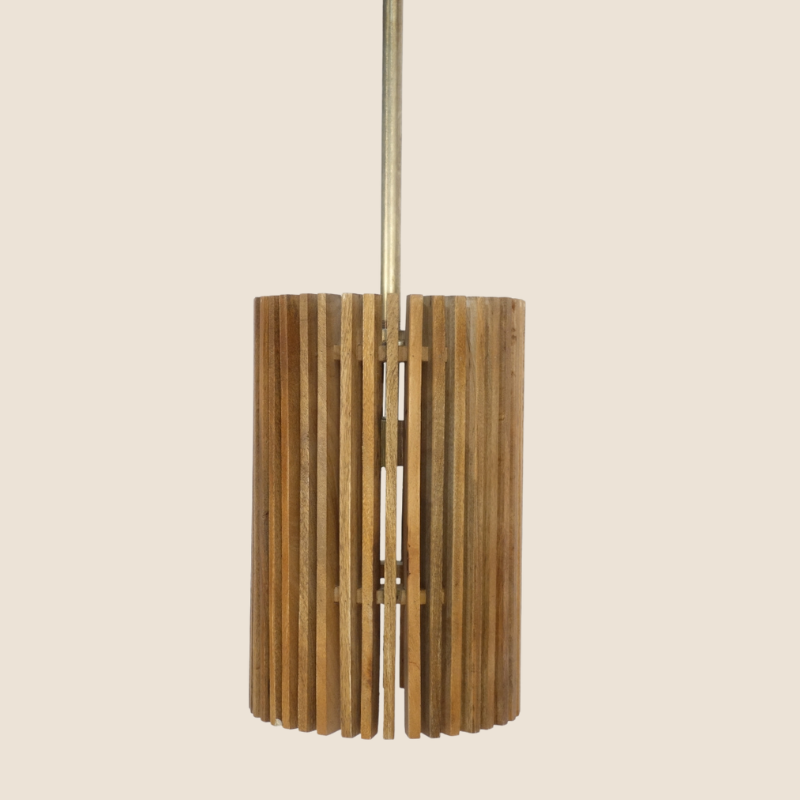 Mango Wood Slat Pendant - Small -  2591L - Uneeka