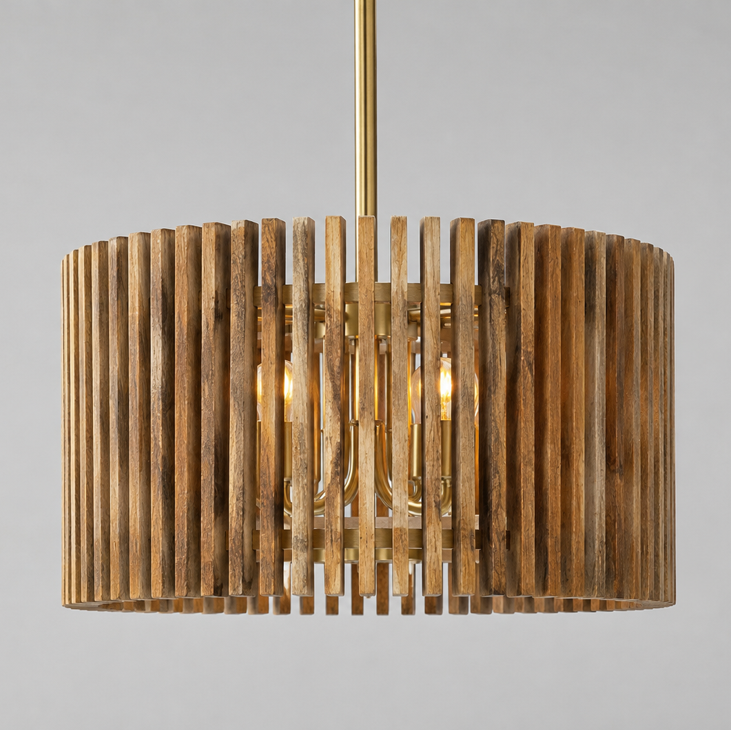 Mango Wood Slat Pendant - Large - Uneeka