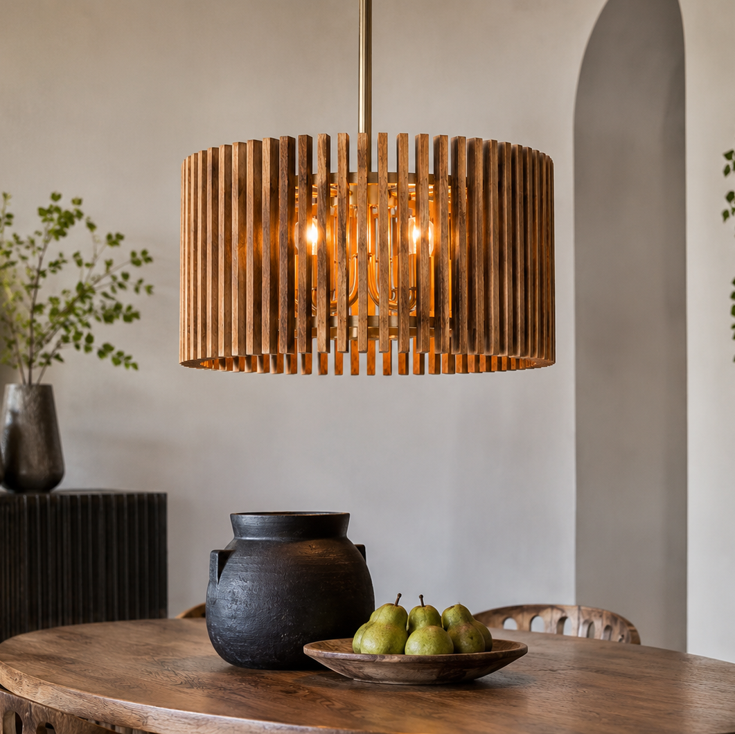 Mango Wood Slat Pendant - Large - Uneeka