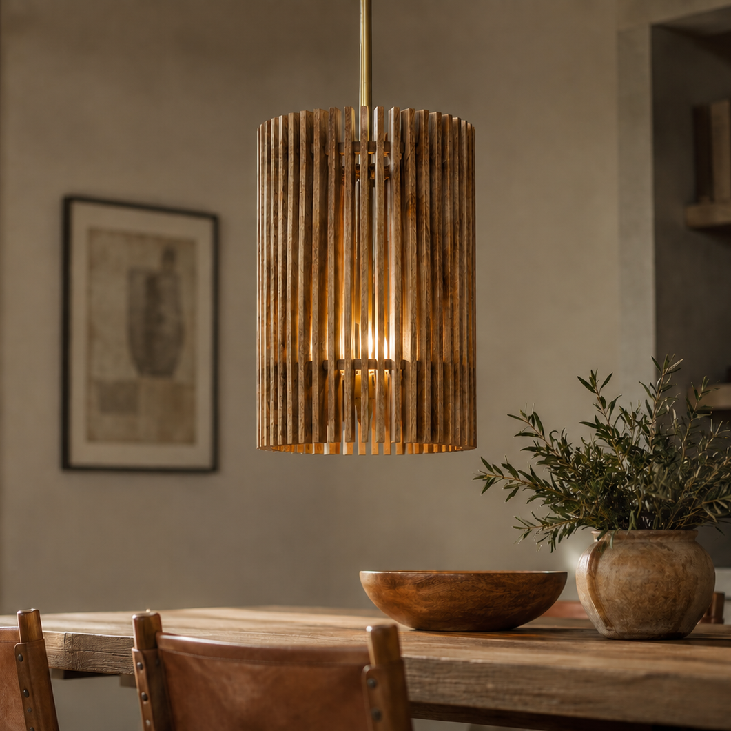 Mango Wood Slat Pendant - Medium - Uneeka