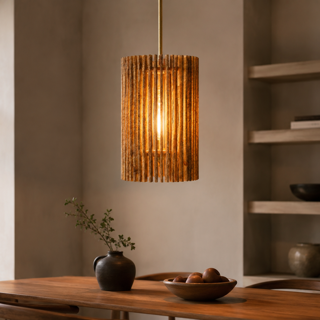 Mango Wood Slat Pendant - Small - Uneeka