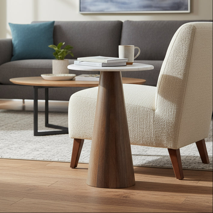Marble Top Cone Shape Side Table Pedestal Base - Uneeka Lifestyle