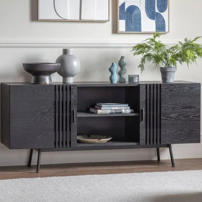 Matt Black Oak Veneer Sideboard - 5059413685668 Holsen - Uneeka