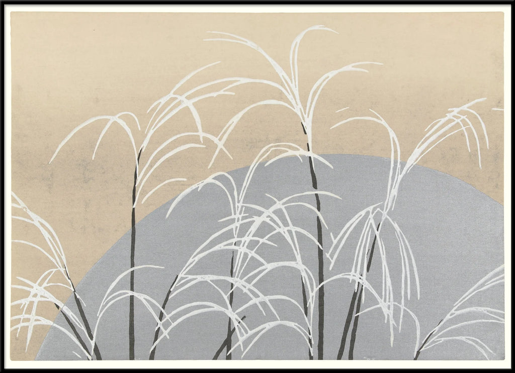 Minimalist Moon & Winter Grasses Framed Print Black Frame available 40x70 70x100 100x140