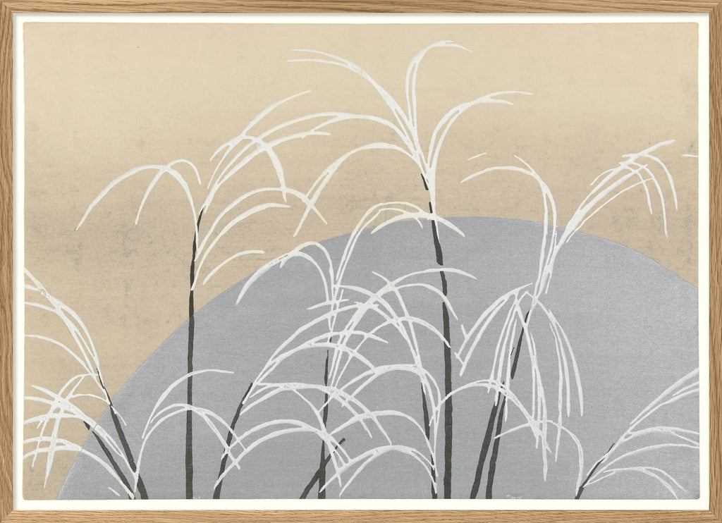 Minimalist Moon & Winter Grasses Framed Print Oak Frame available 40x70 70x100 100x140