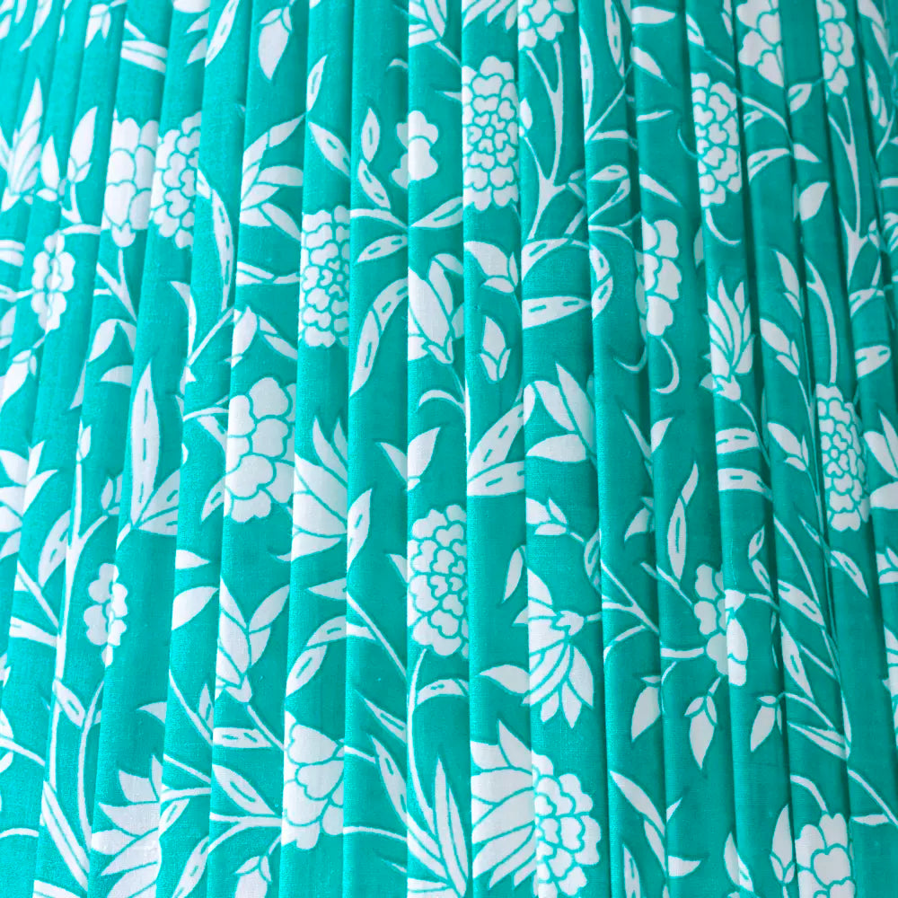 Mint Floral Pure Cotton Pleated Lampshade close up