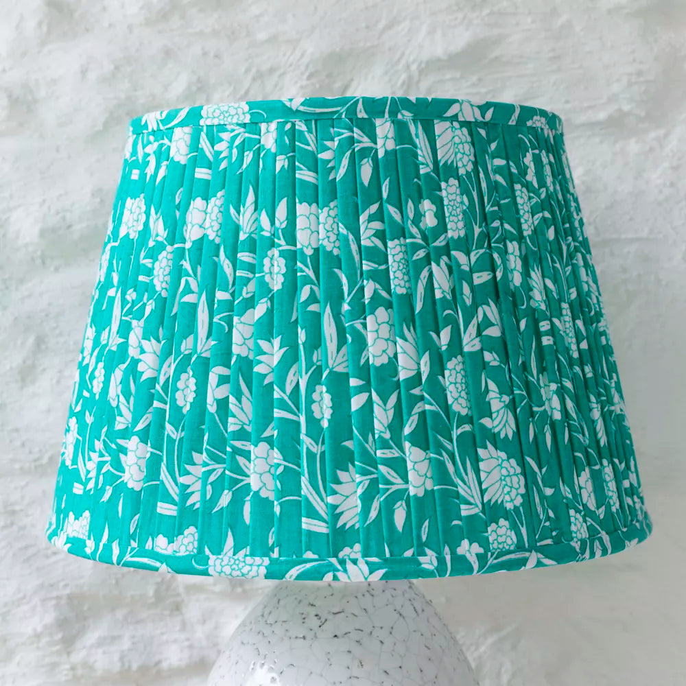 Mint Floral Pure Cotton Pleated Lampshade close up display