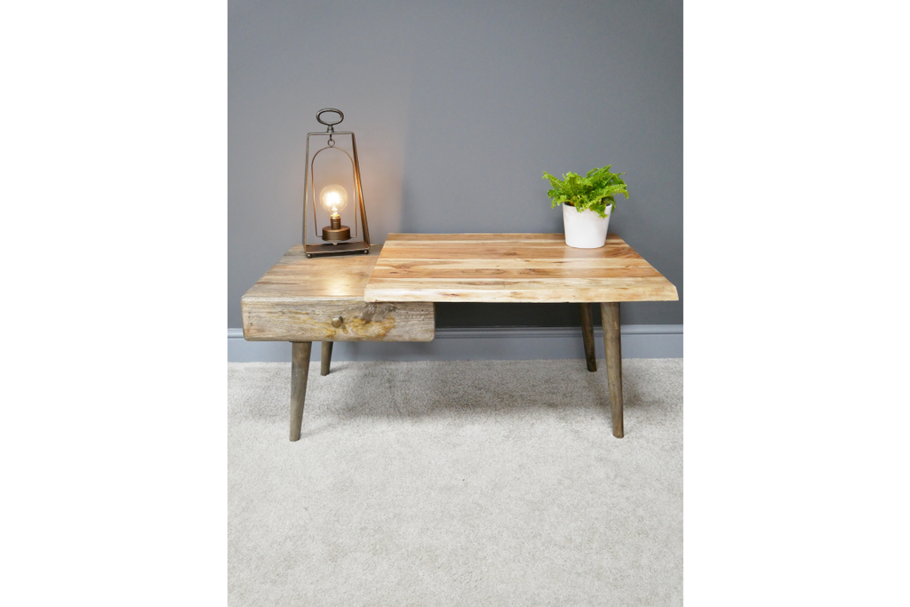 Mixed Wood One Drawer Coffee Table