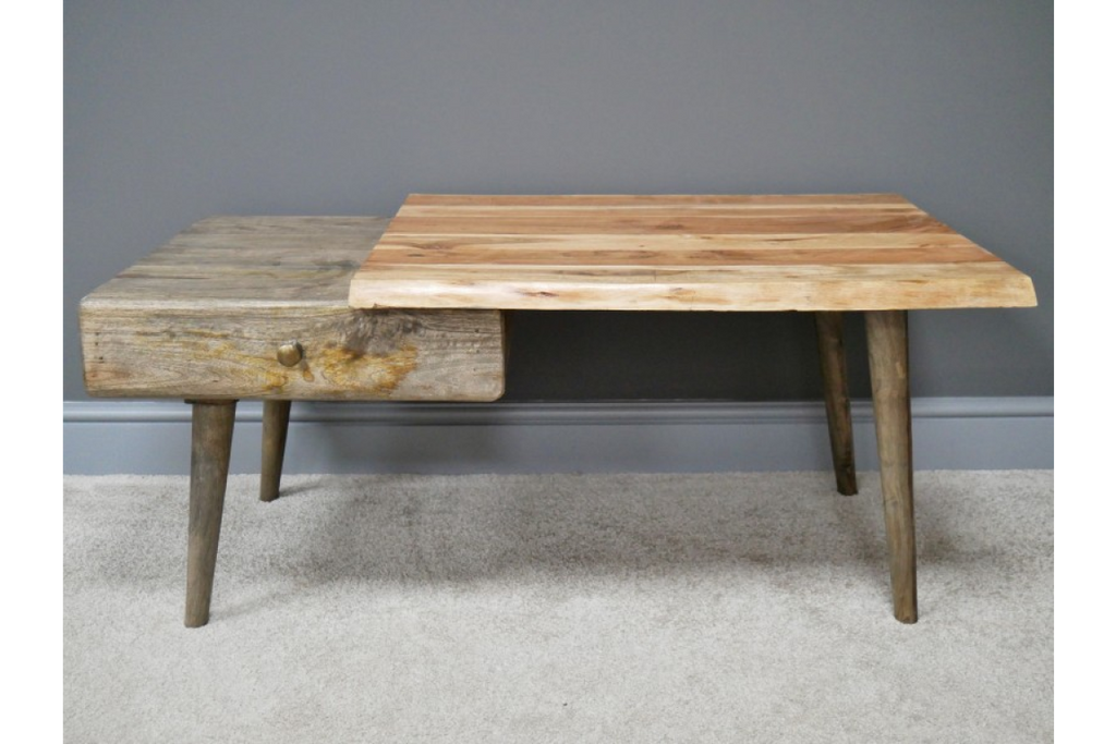 Mixed Wood One Drawer Coffee Table